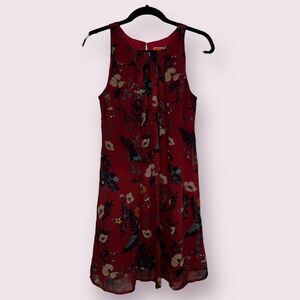 ModCloth Burgundy Floral Shift Dress | Pleated Mini Sleeveless | Size S